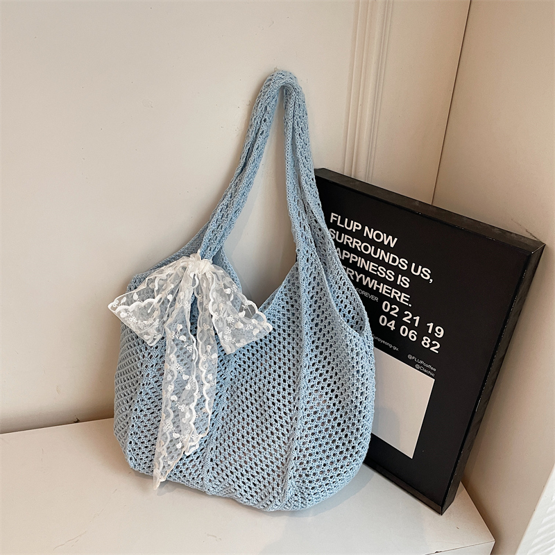 Summer Cotton Woven Beach Tote Bag for Women - Hollow Design, Large Capacity, Perfect for Vacation and Commuting