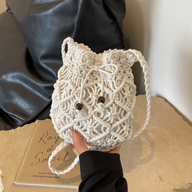 Summer Cotton Woven Straw Crossbody Bag for Women - 2025 New Style Beach Vacation Bucket Bag for Phone