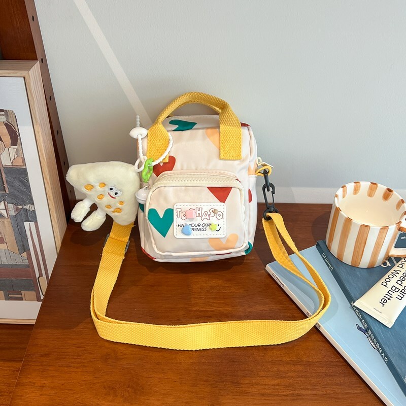 Summer Cute Cartoon Canvas Crossbody Bag for Women - High-End Zipper Phone Bag in Niche Style