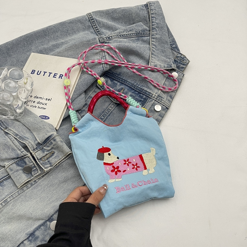 Summer Dachshund Embroidered Canvas Bucket Bag for Women - Cute Tote Crossbody Bag 2025 New Style