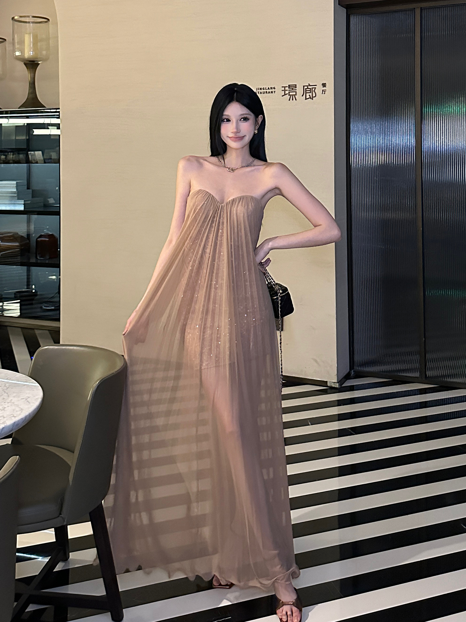 Summer Dazzling Strapless Mesh Dress for Women - Sexy Backless High-End Long Dress in 90s Style