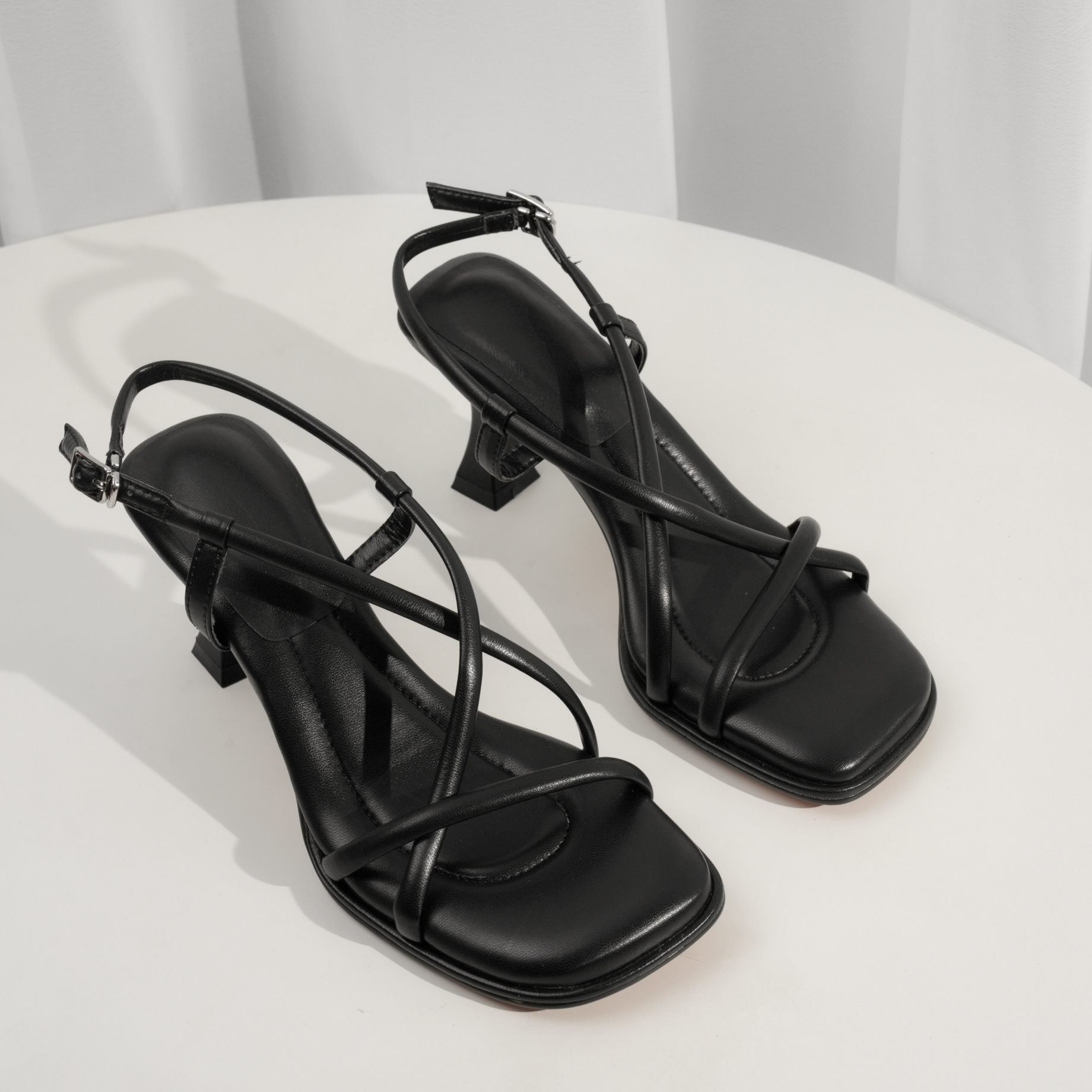 Summer Elegant Sheepskin French Cross-Strap Square-Toe Sandals for Women, Versatile Thin-Heeled Roman High Heels