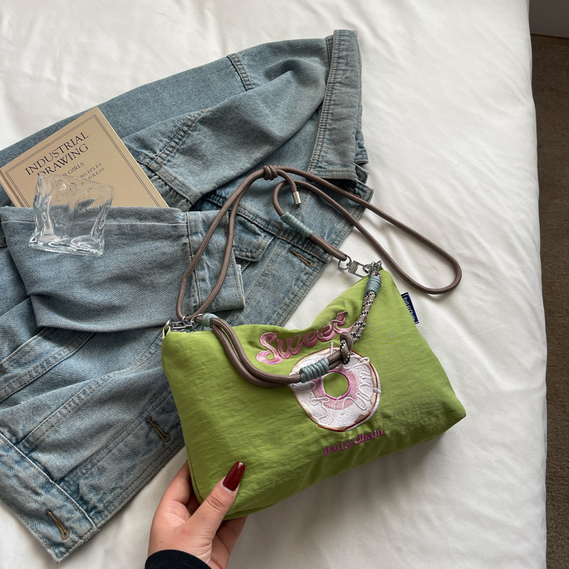 Summer Embroidered Sweet Donut Nylon Crossbody Bag for Women - 2025 Zipper Shoulder Phone Bag