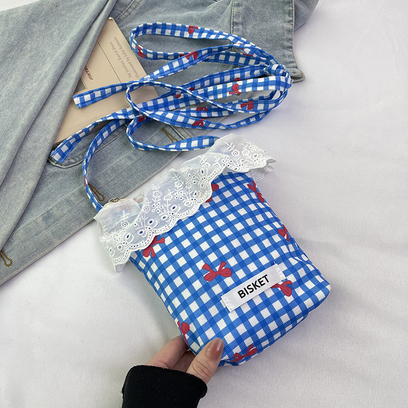 Summer Fresh Lace Mini Bag for Women - 2025 Fashion Plaid Zip Crossbody Phone Bag, Trendy Y2K Style
