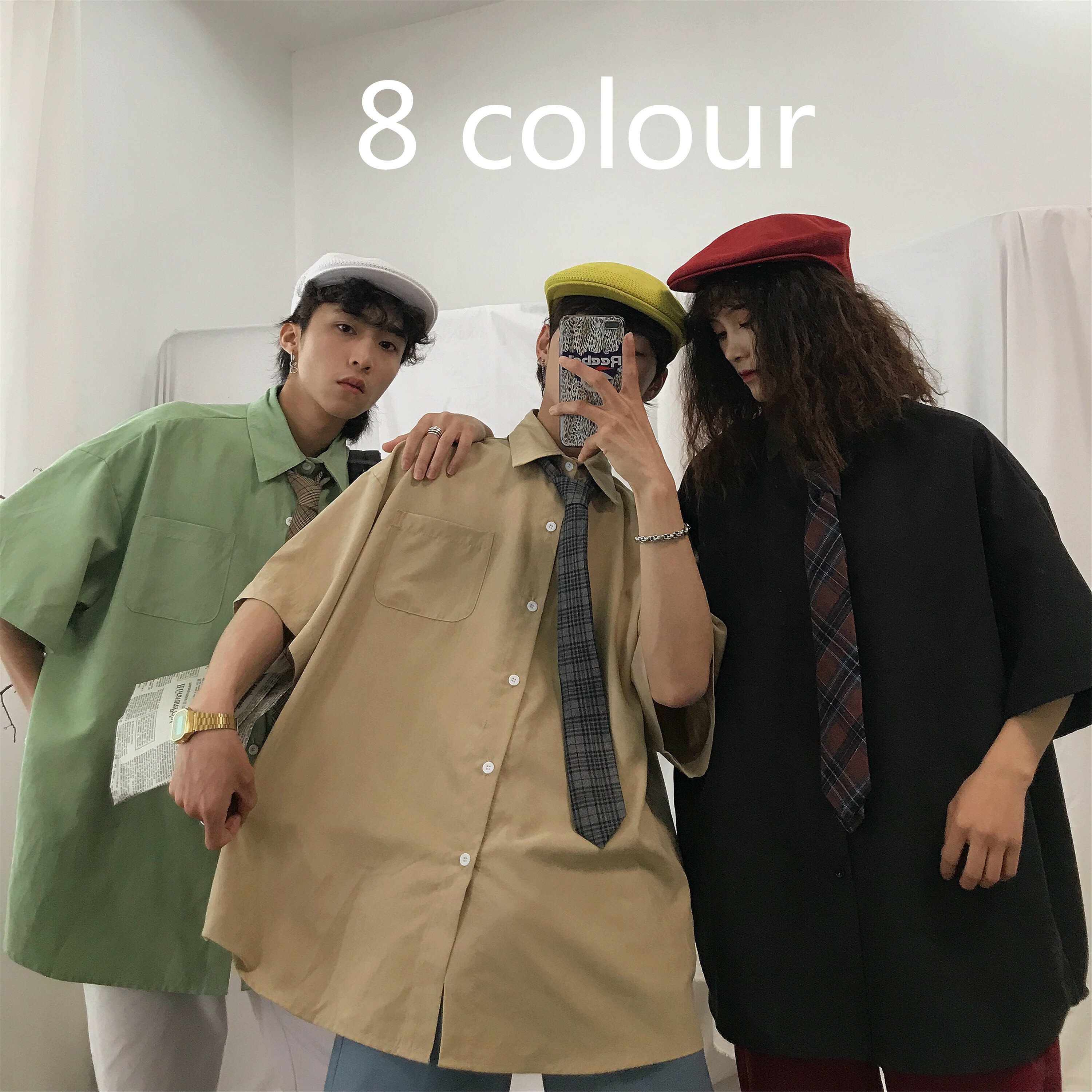 Summer Hong Kong Style Retro Short Sleeve Shirt - 8 Colors Casual Versatile Couple Top - Korean Fashion Inspired