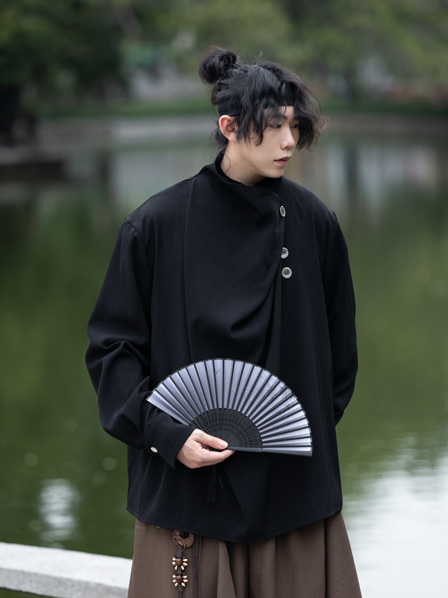 Summer Irregular Yohji Shirt for Men and Women, Niche Yamamoto Design, Chinese Style, Unique Fashion Top