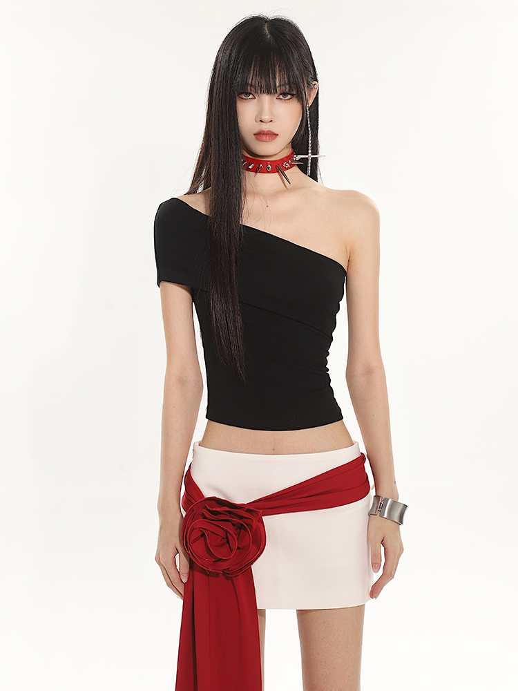 Summer Off-Shoulder Slim Fit Elastic One-Shoulder T-Shirt for Women - 2025 Vietnam Style, Niche Fashion