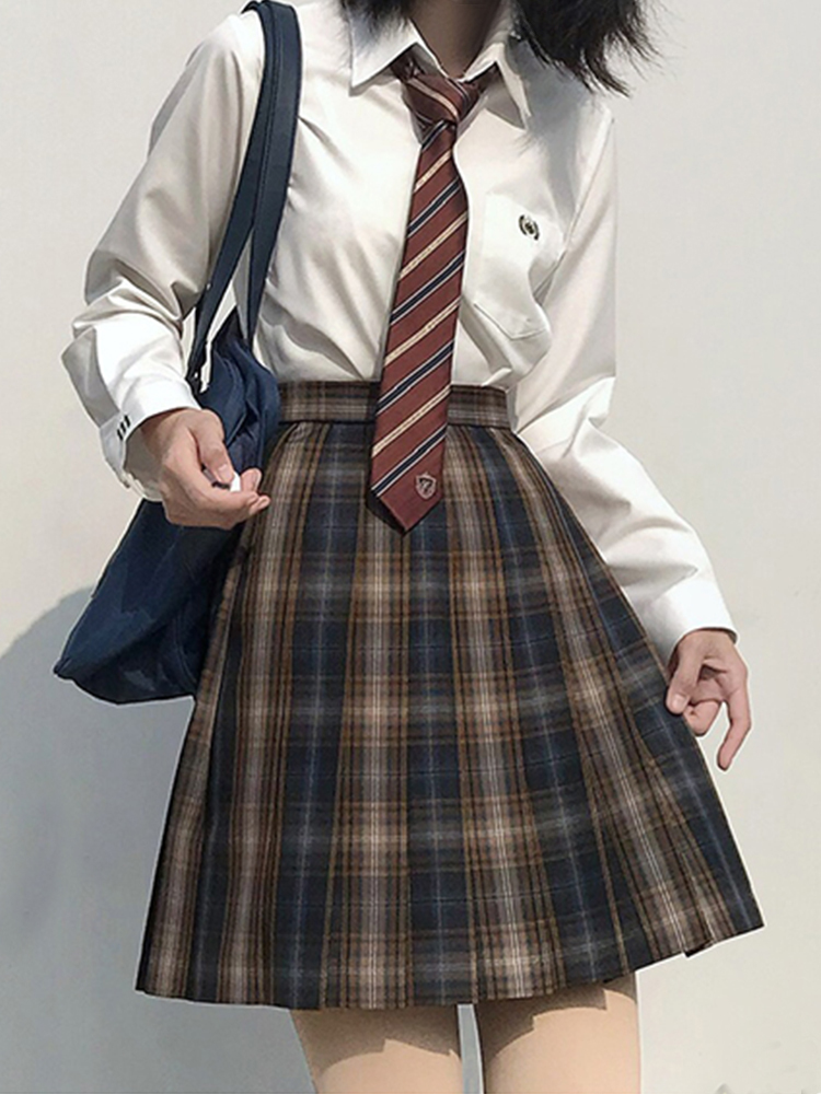 Summer Plaid Pleated Skirt for Women - Chuan Tea JK Uniform Short Skirt, Cute Pudding Bear Design, School Style Fashion