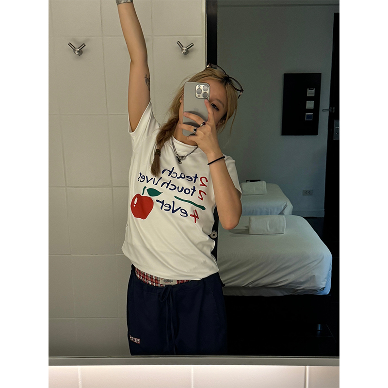 Summer Round Neck Short Sleeve T-Shirt for Women - Casual Trendy American Style Top