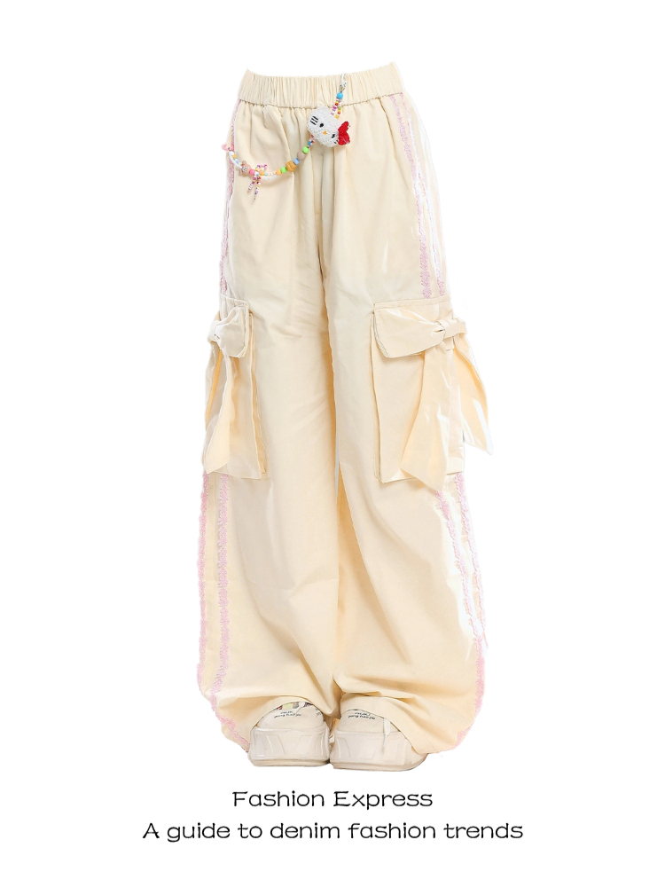 Summer Side Bow Pants for Women - Trendy Loose Draping Floor-Length Casual Sports Pants with Pockets