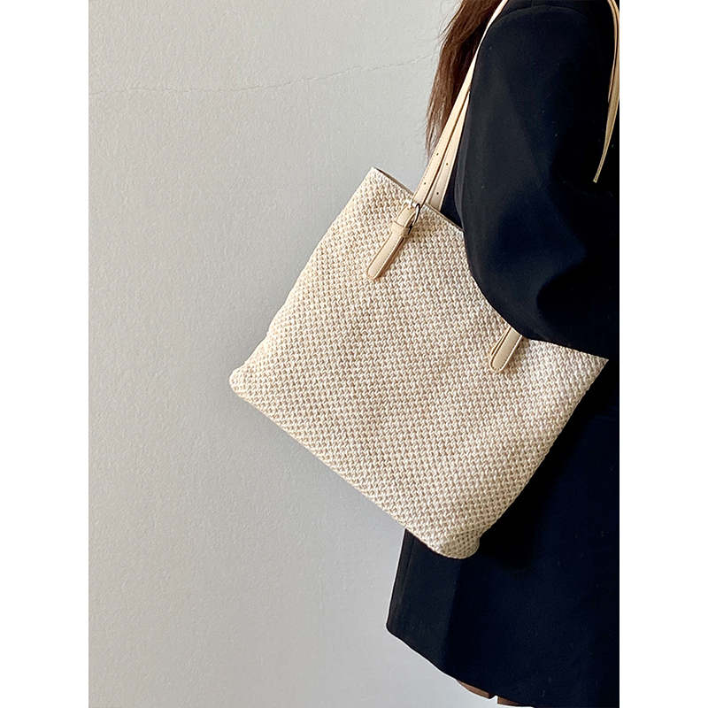 Summer Straw Woven Tote Bag for Women - Large Capacity Handheld Shoulder Bag for Casual Vacation Style