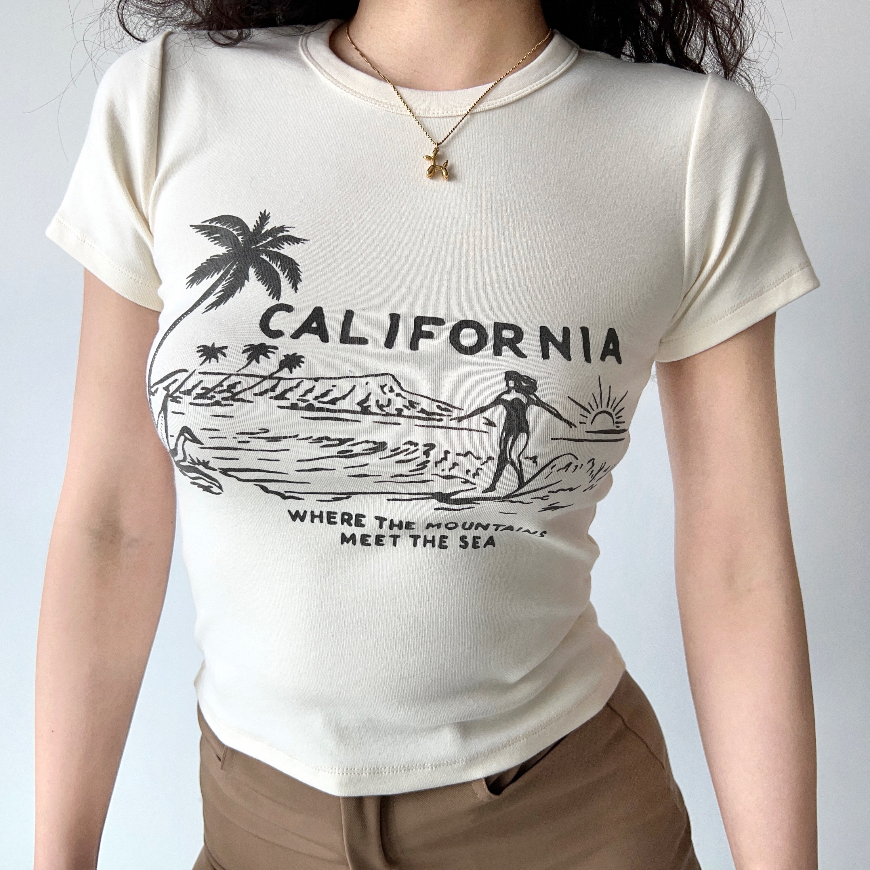 Summer Surf Print Round Neck Short Sleeve Cotton T-shirt for Women - Slim Fit, European American Style, Casual 90s Fashion