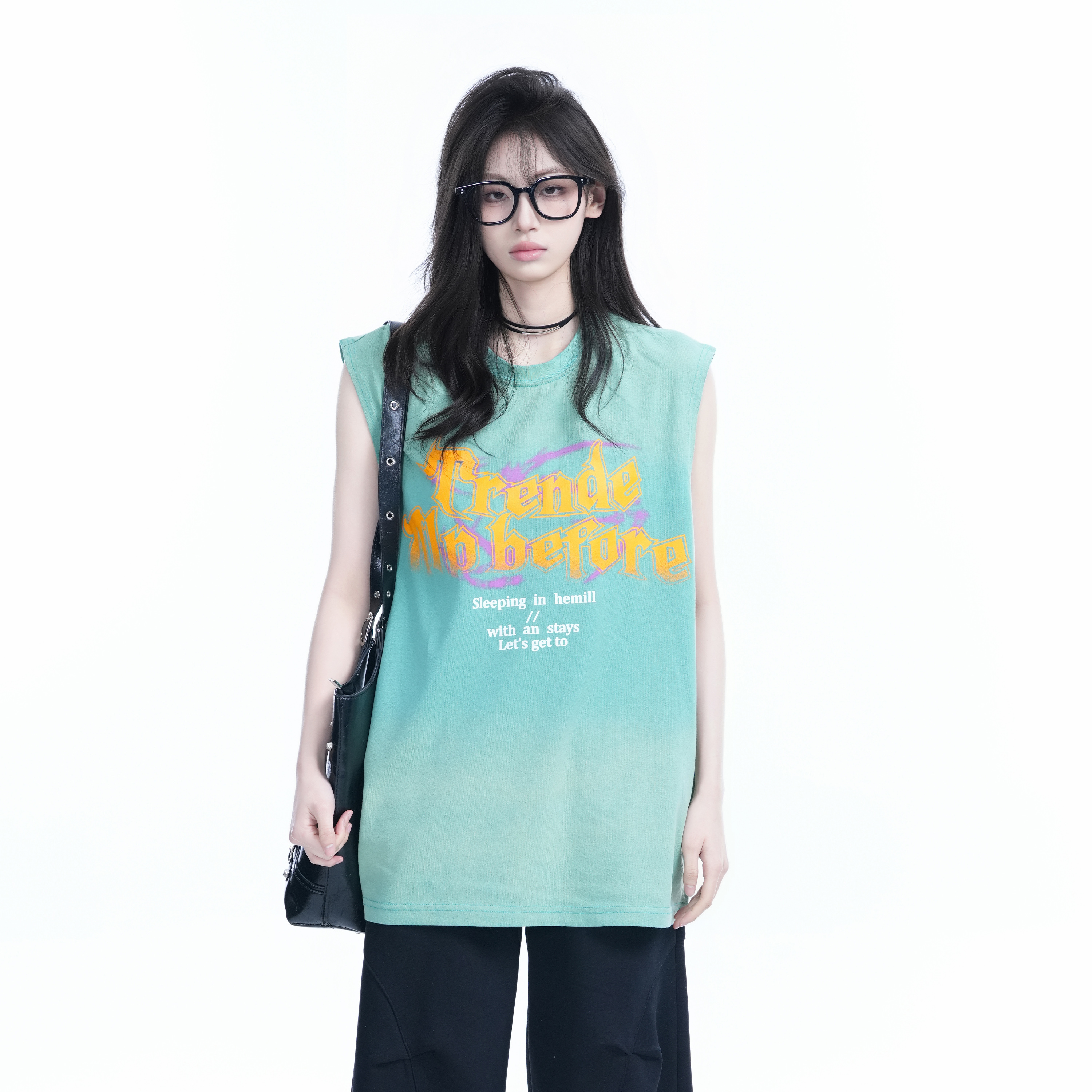 Summer Tie-Dye Gradient Sleeveless T-Shirt for Women, Loose Fit with Shoulder Straps, Trendy Casual Style