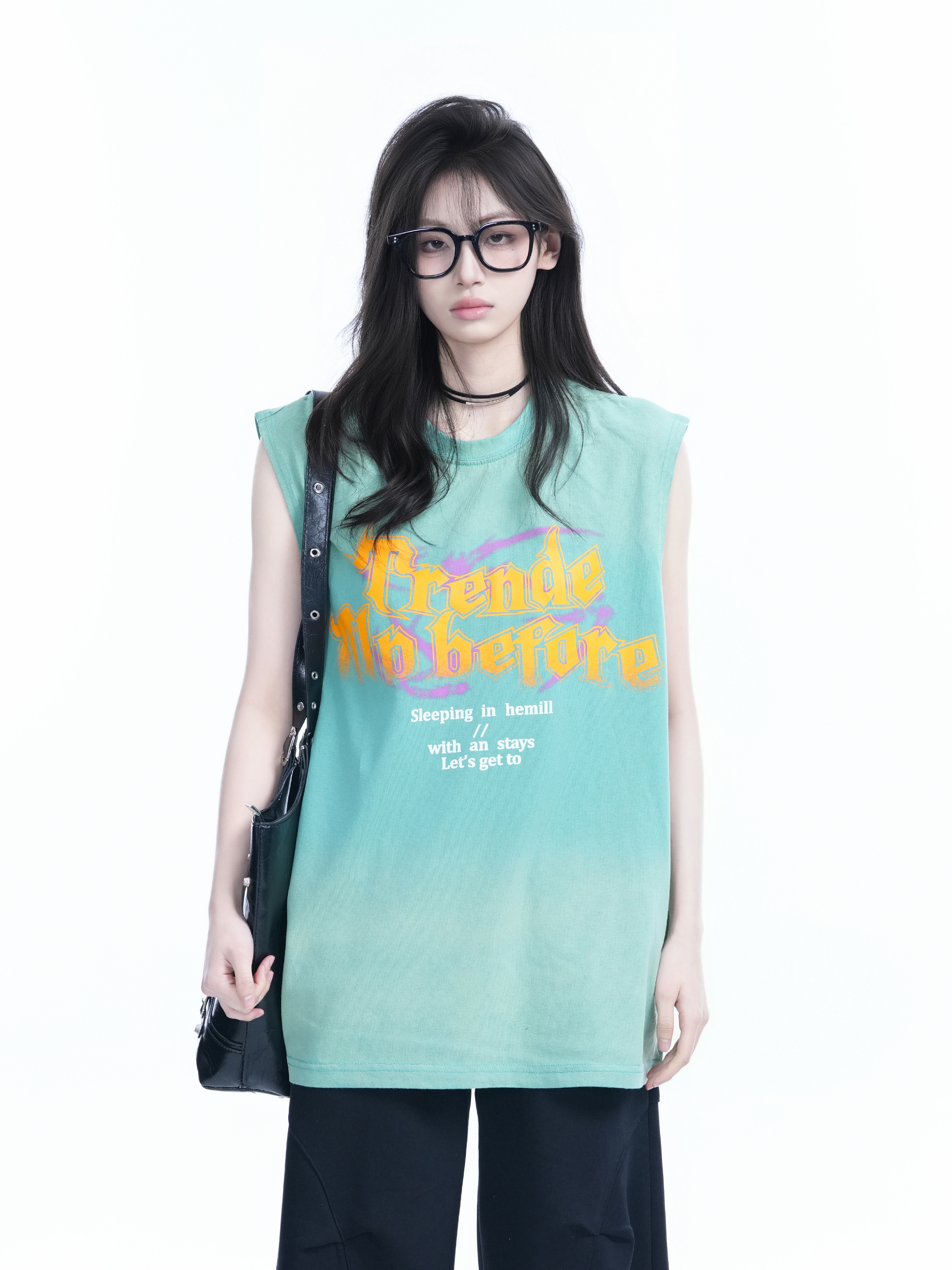 Summer Tie-Dye Gradient Sleeveless T-Shirt for Women, Loose Fit with Shoulder Straps, Trendy Casual Style