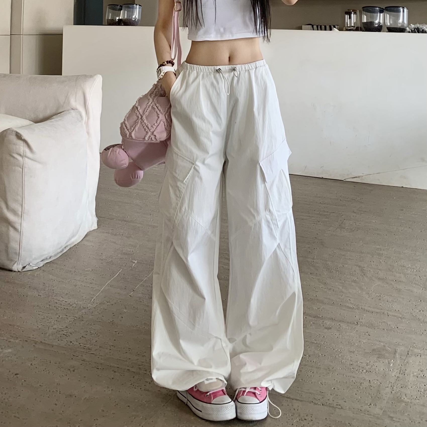 Summer Women's Loose Wide-Leg Work Pants - Mid-Waist Casual Straight Trousers in American Style, Slimming Fit