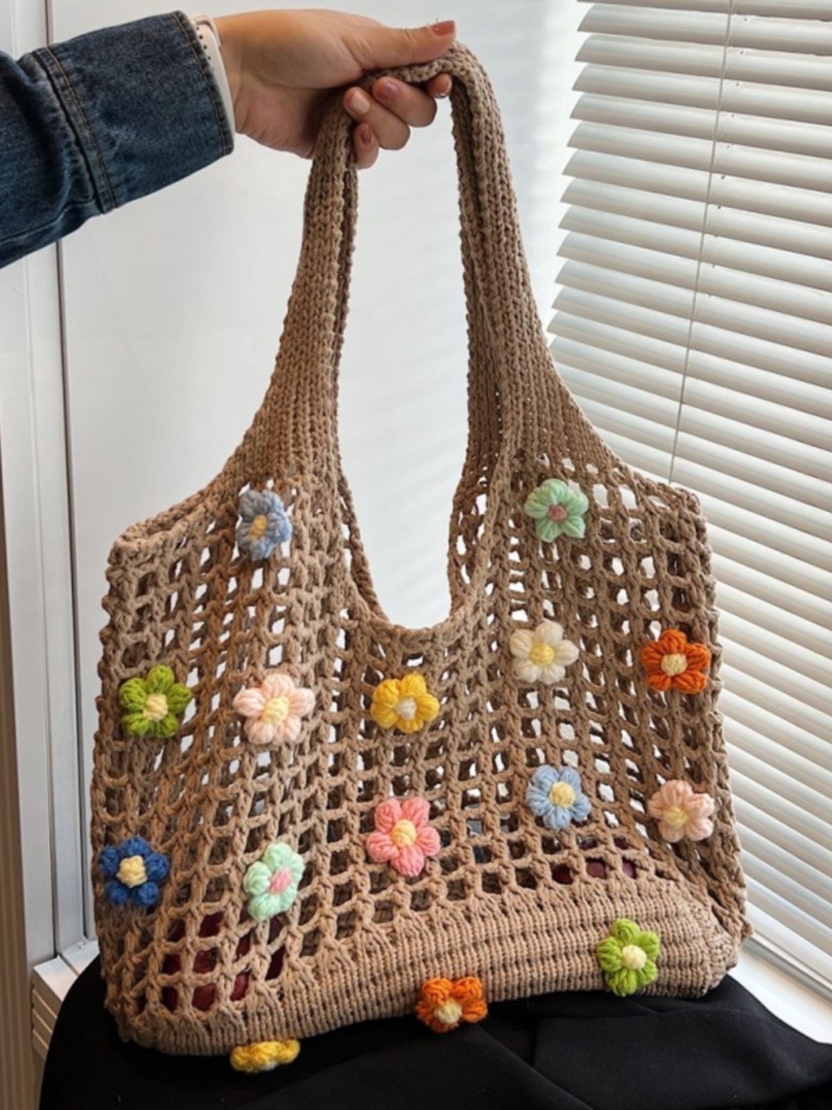 Summer Woven Hollow Underarm Bag for Women - 2025 Yarn Flower Knitted Large Capacity Shoulder Tote