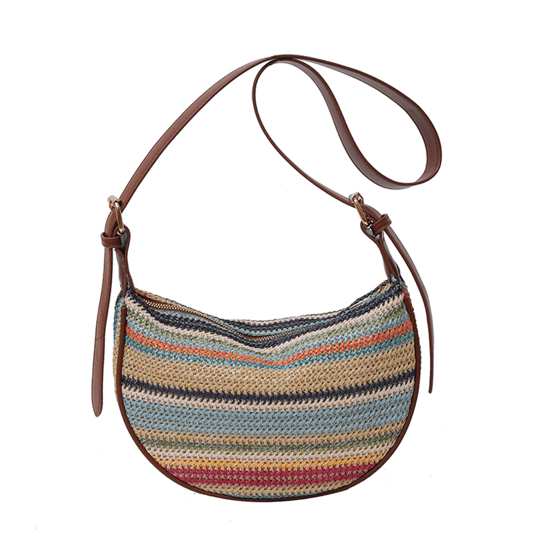 Summer Woven Straw Dumpling Bag for Women - Brown Crossbody Phone Bag, Perfect for Beach Vacations 2025