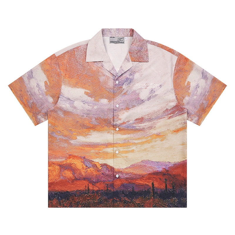 Sunset Oil Painting Style Full Print Short-Sleeve Shirt - Artistic Graphic Tee, Y2K Aesthetic, Trendy Casual Wear