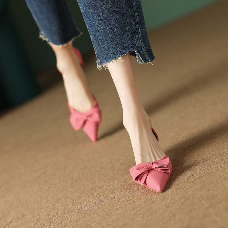 Super Cute Pointed Toe Bow Tie Open Toe Sandals for Women - Versatile Hollow Fine High Heels, Perfect for Y2K and Summer Style
