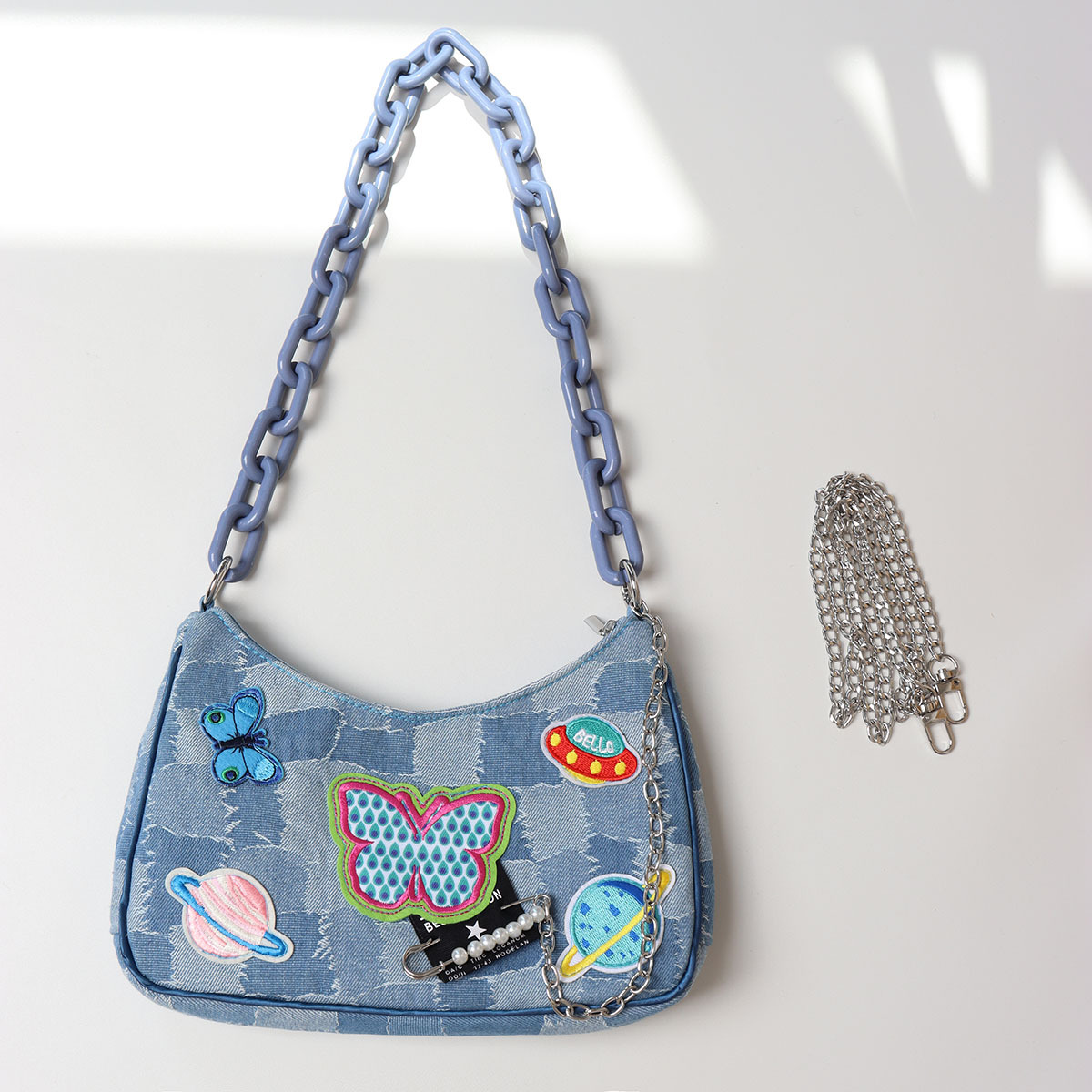 Sweet Cool Cowboy Underarm Bag Women's Y2K Embroidered Chain Crossbody Bag - Trendy Millennium Hot Girl Style