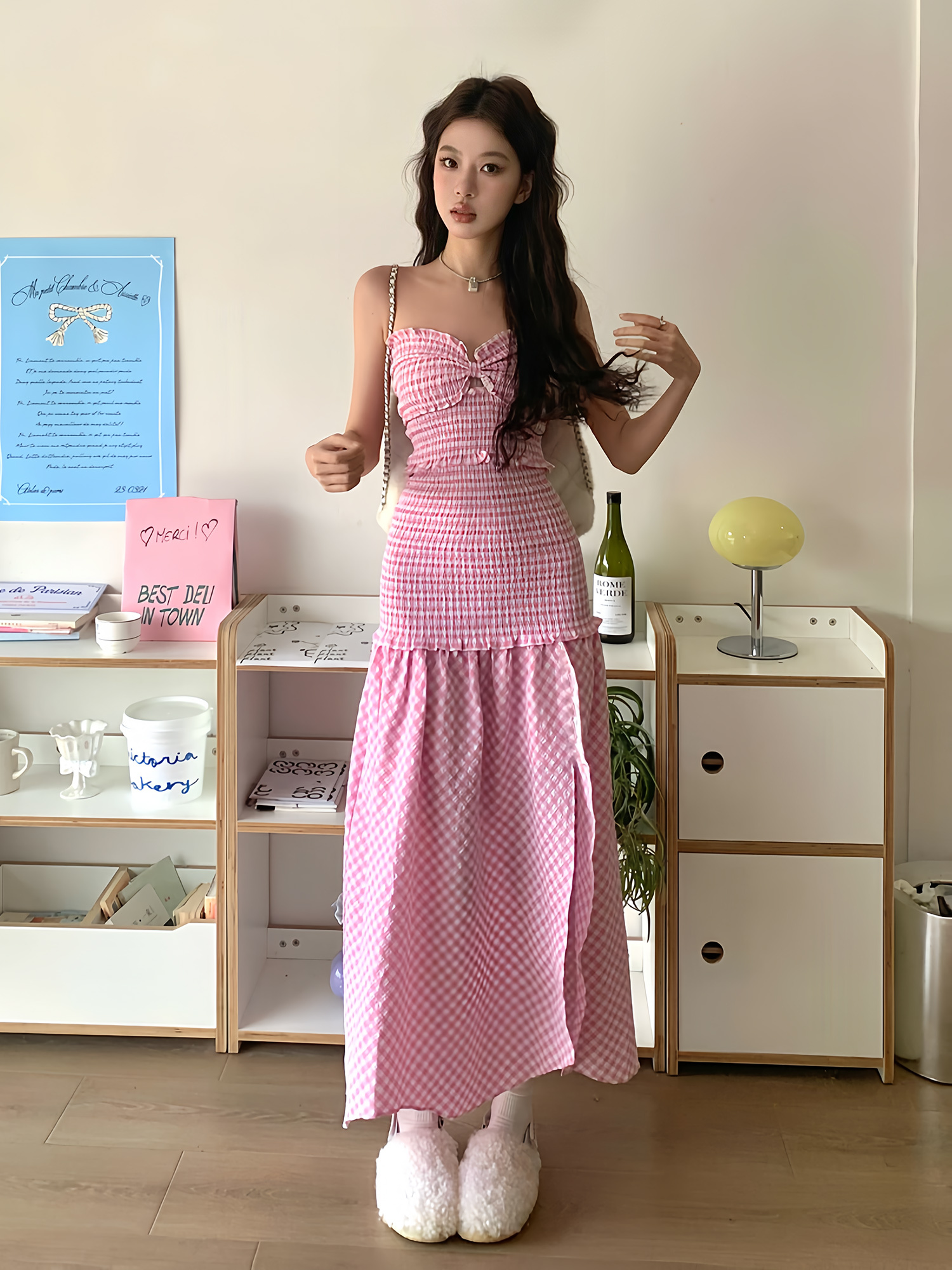 Sweet Pink Checkered Strapless Fitted Dress - High-End Feel, Niche Design, Hot Girl Style, Trendy 90s Inspired Fashion