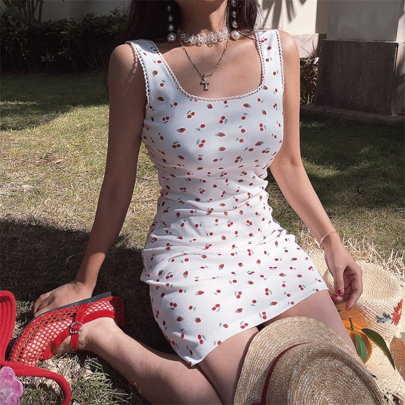Sweet & Spicy Lace U-Neck Elastic Cotton Camisole Dress - 2025 Spring/Summer Vacation Style, French Inspired, Perfect for Y2K & 90s Fashion
