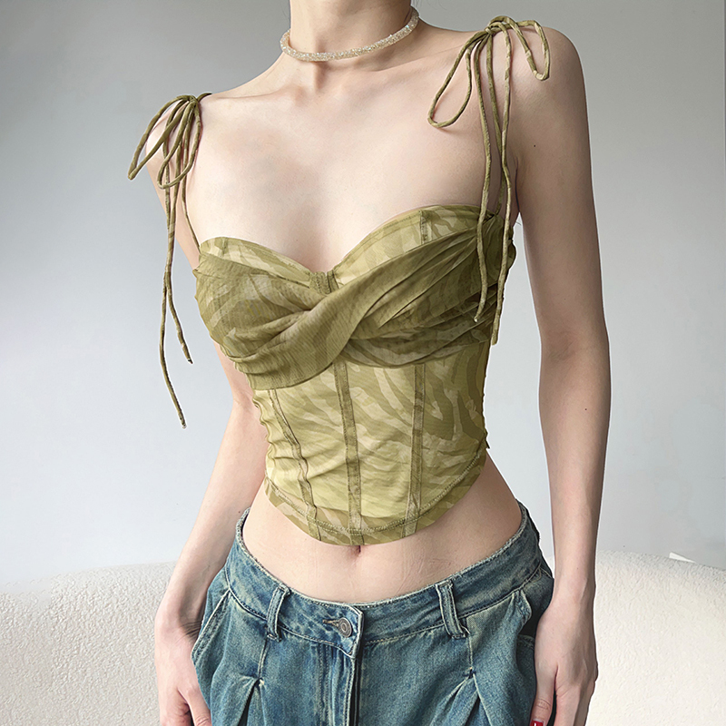 Sweet Spicy Mesh Waist-Cinching Fishbone Corset Camisole - Versatile Design Inspired by The Wizard of Oz, Y2K Fashion