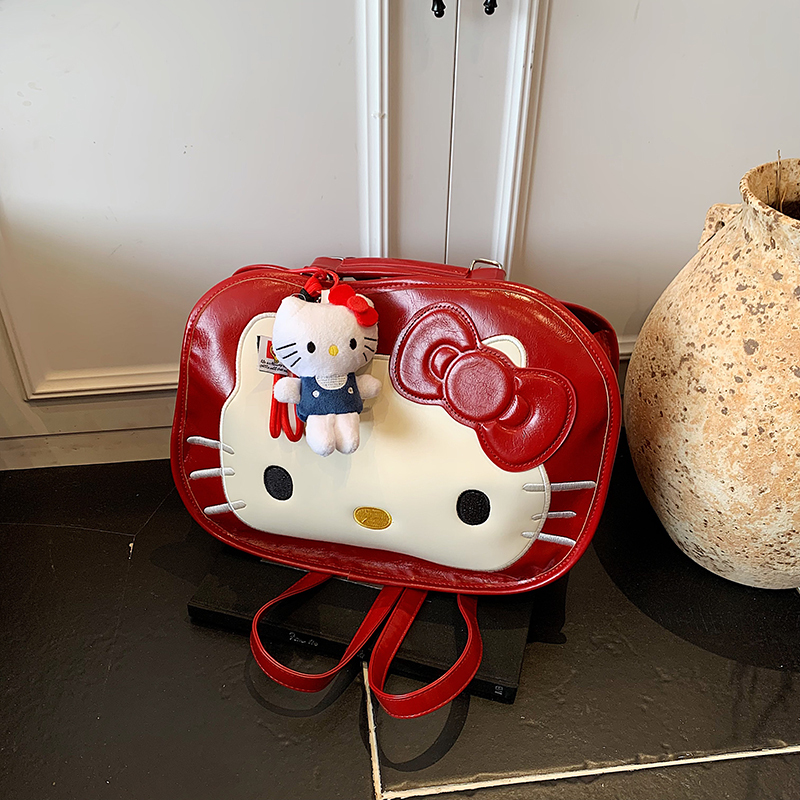 Textured Oil Wax Leather Cartoon Backpack for Women - Cute Summer 2025 Large Capacity Small Square Bag