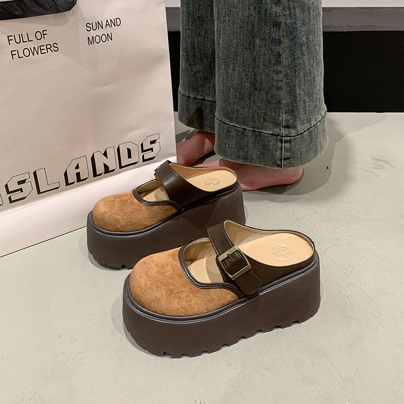 Thick-Soled Closed-Toe Slip-On Mary Jane Slippers for Women, Height Increase 8cm, Summer 2025 Outdoor Fashion Footwear