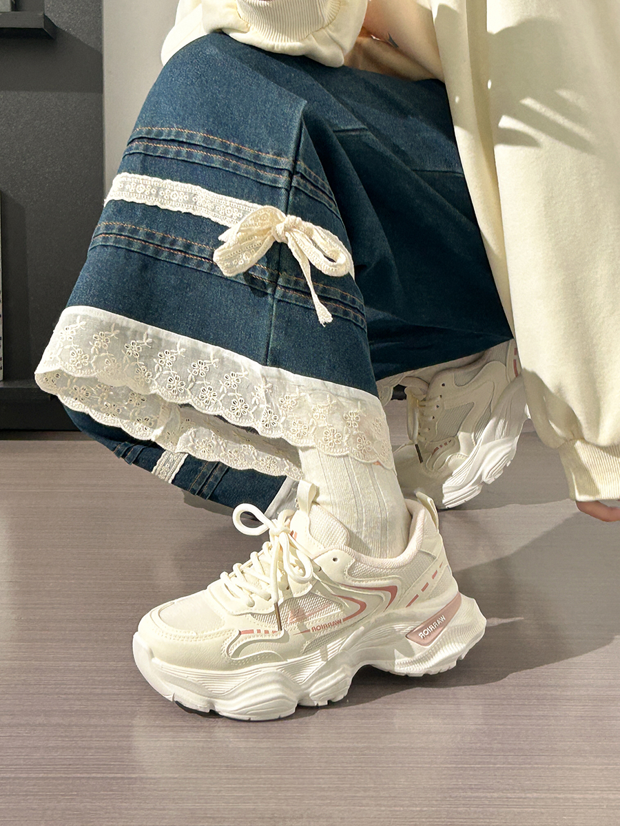 Thick-Soled Dad Shoes for Women - 2025 New Style Mesh Breathable Casual Sneakers - Versatile Soft-Soled White Sports Footwear