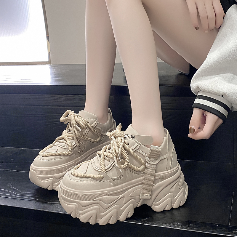 Thick-Soled Dad Shoes for Women - Casual White Sports Shoes, Height-Increasing, Lightweight, Trendy Autumn 2023 Style