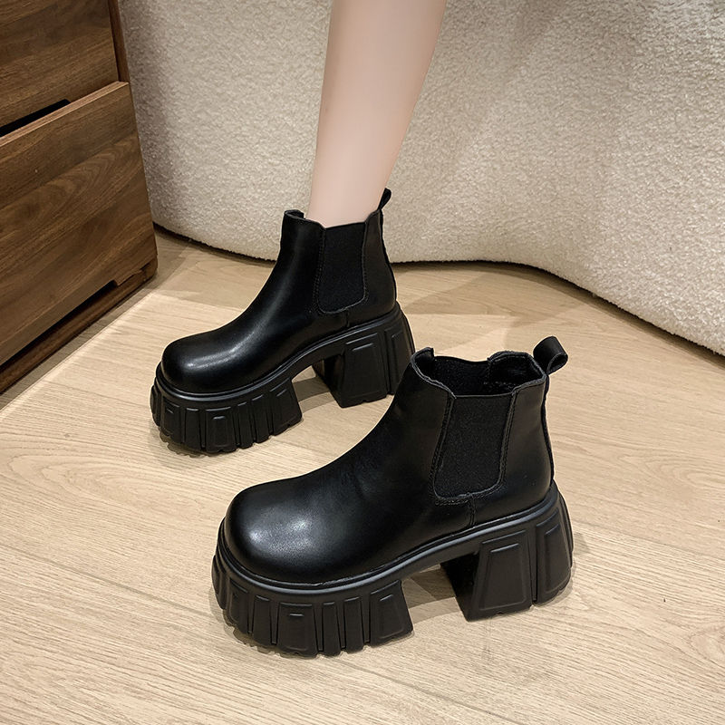 Thick-Soled Fleece-Lined Black Martin Boots for Women - 2024 Spring Autumn Chelsea Style Slim Ankle Boots for Winter Fashion
