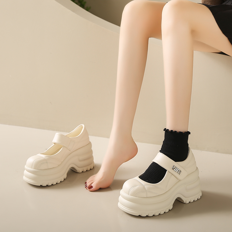 Thick-Soled Platform Mary Jane Shoes for Women - Height-Increasing Casual Velcro Sports Shoes for Spring and Autumn 2024