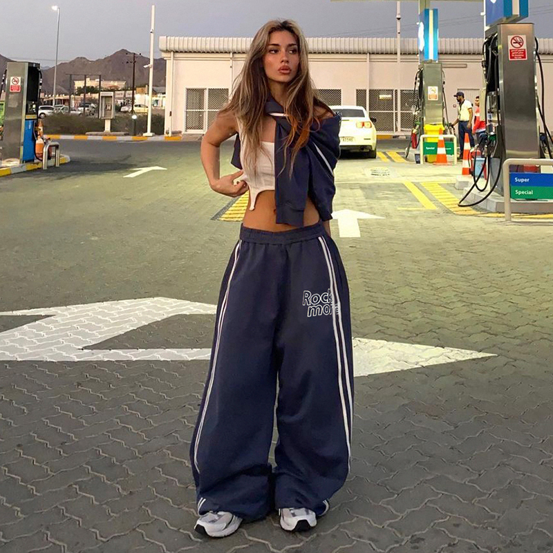 Thin Hip-Hop Embroidered Striped Color-Blocked Casual Pants for Women | Loose Versatile Stylish Dancewear Long Pants
