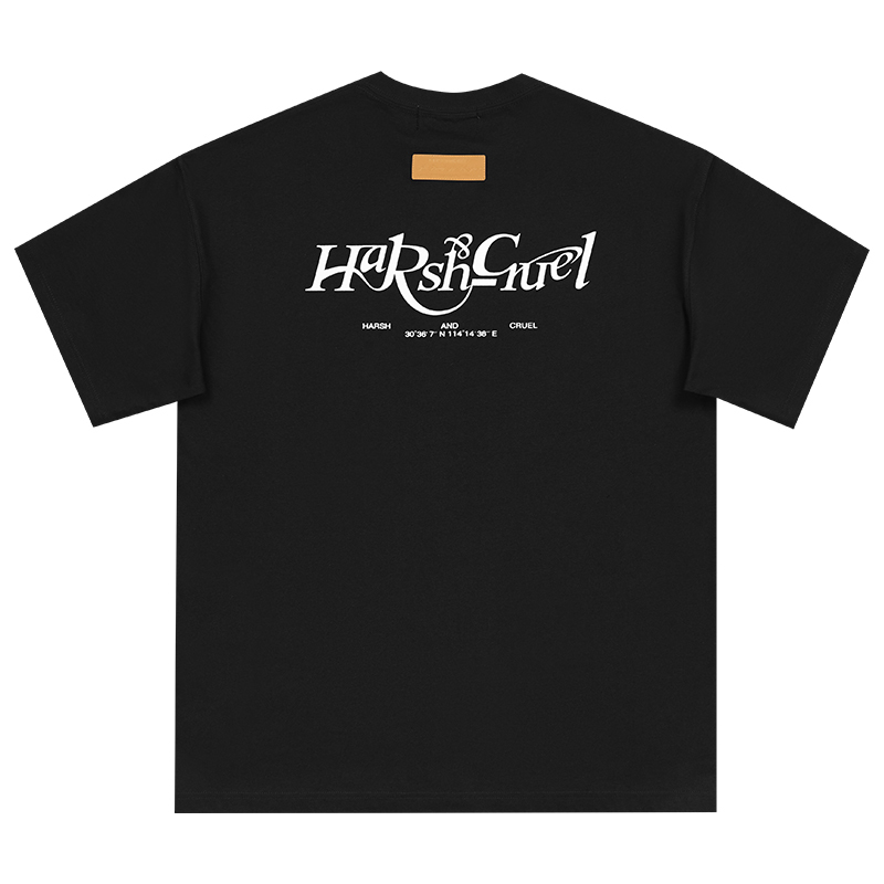 Three-Dimensional Plush Logo Text Cotton Knitted Short Sleeve T-Shirt - American Style Casual Fashion