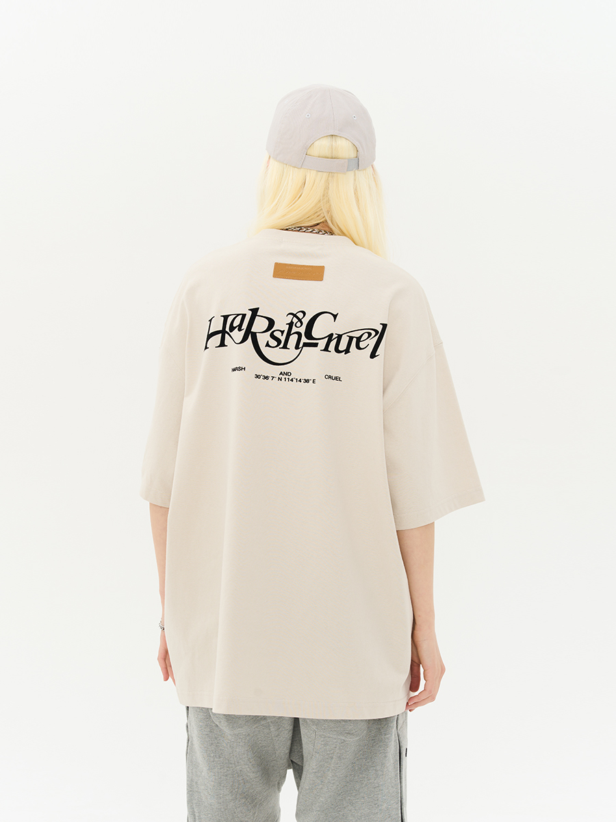 Three-Dimensional Plush Logo Text Cotton Knitted Short Sleeve T-Shirt - American Style Casual Fashion