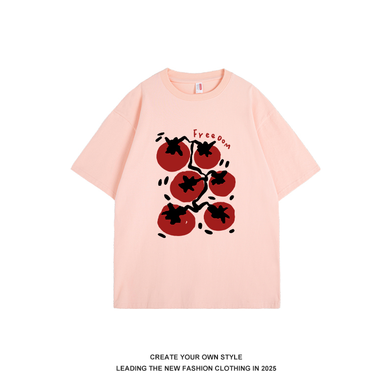 Tomato Print Short Sleeve T-Shirt for Women - Summer Versatile Pure Cotton Couple Top, Casual 90s Style Fashion Tee