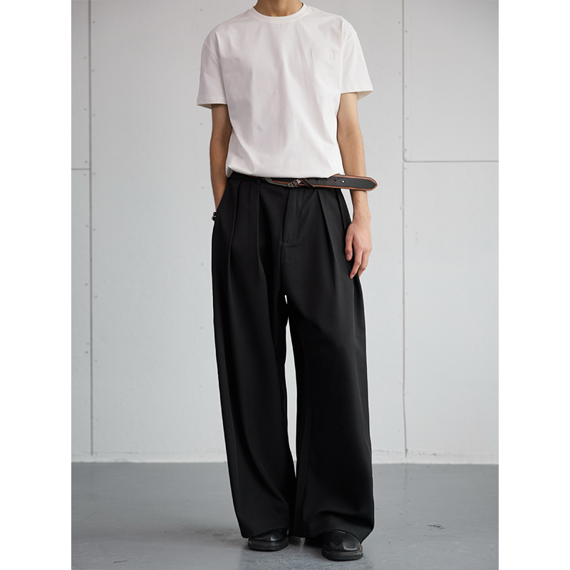Trendy 2025 Spring Draped Foldable Trousers for Men – Loose Versatile Straight Casual Pants for Couples