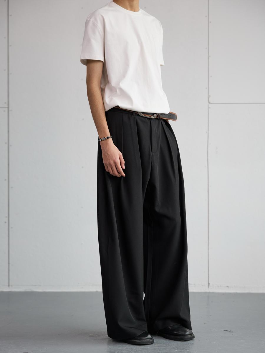Trendy 2025 Spring Draped Foldable Trousers for Men – Loose Versatile Straight Casual Pants for Couples