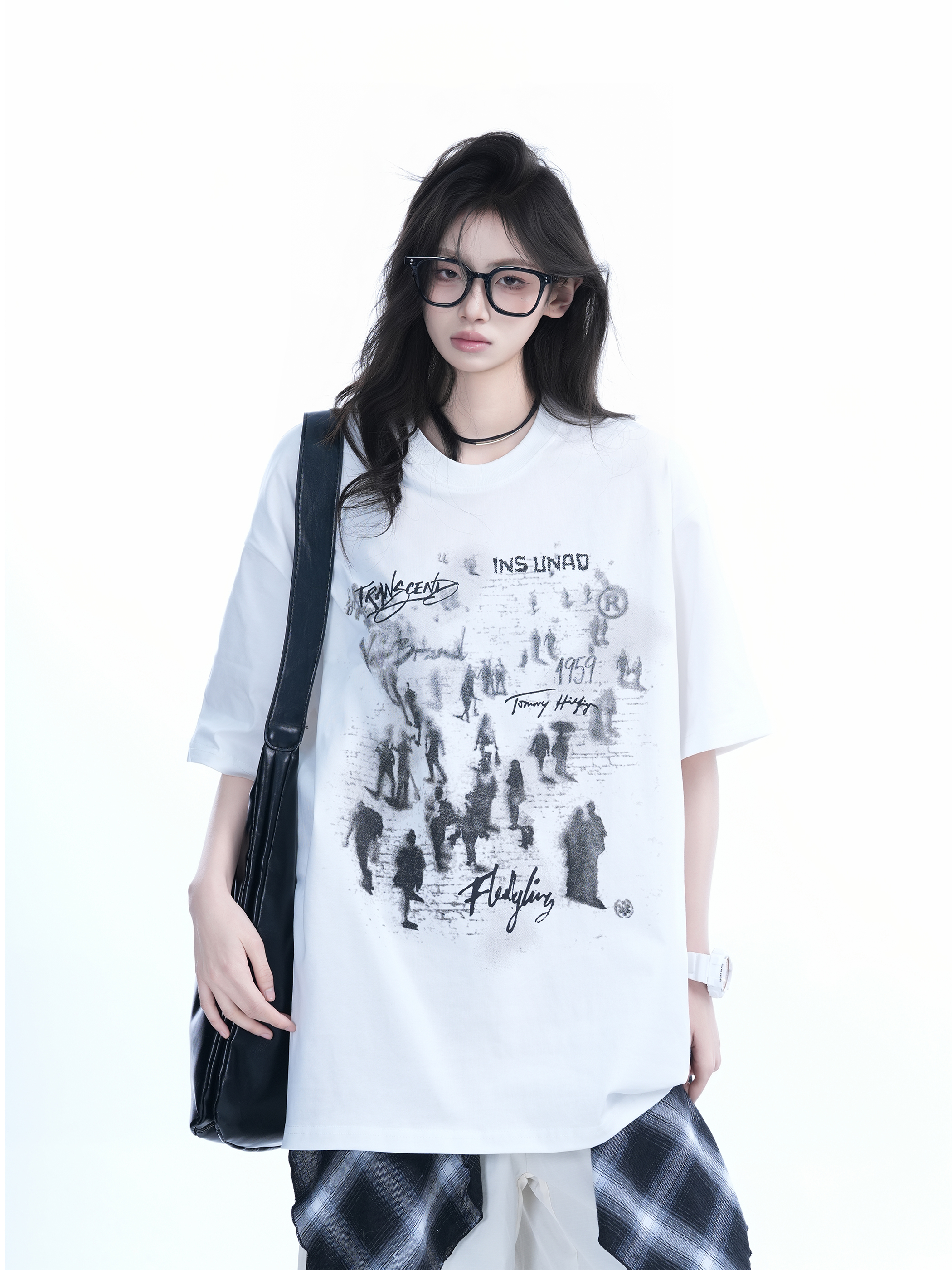 Trendy American Street Style Graffiti T-Shirt for Women, Loose Fit Boyfriend Style, Pure Cotton, Summer Short Sleeve Top