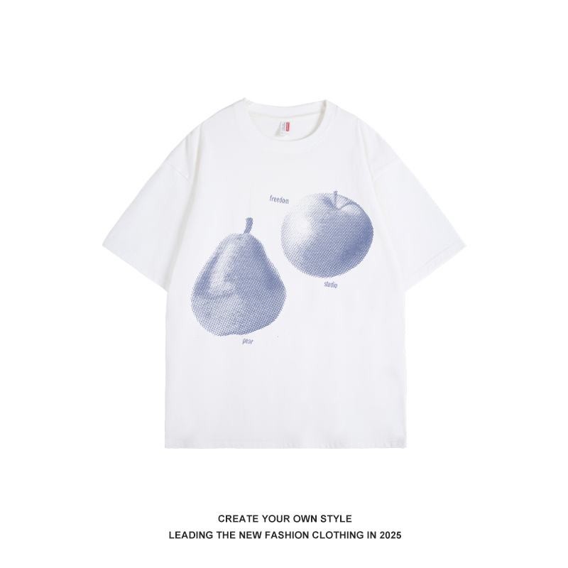 Trendy Blurred Fruit Print Short Sleeve Women's T-Shirt - American Style Summer 2025 Couple Top