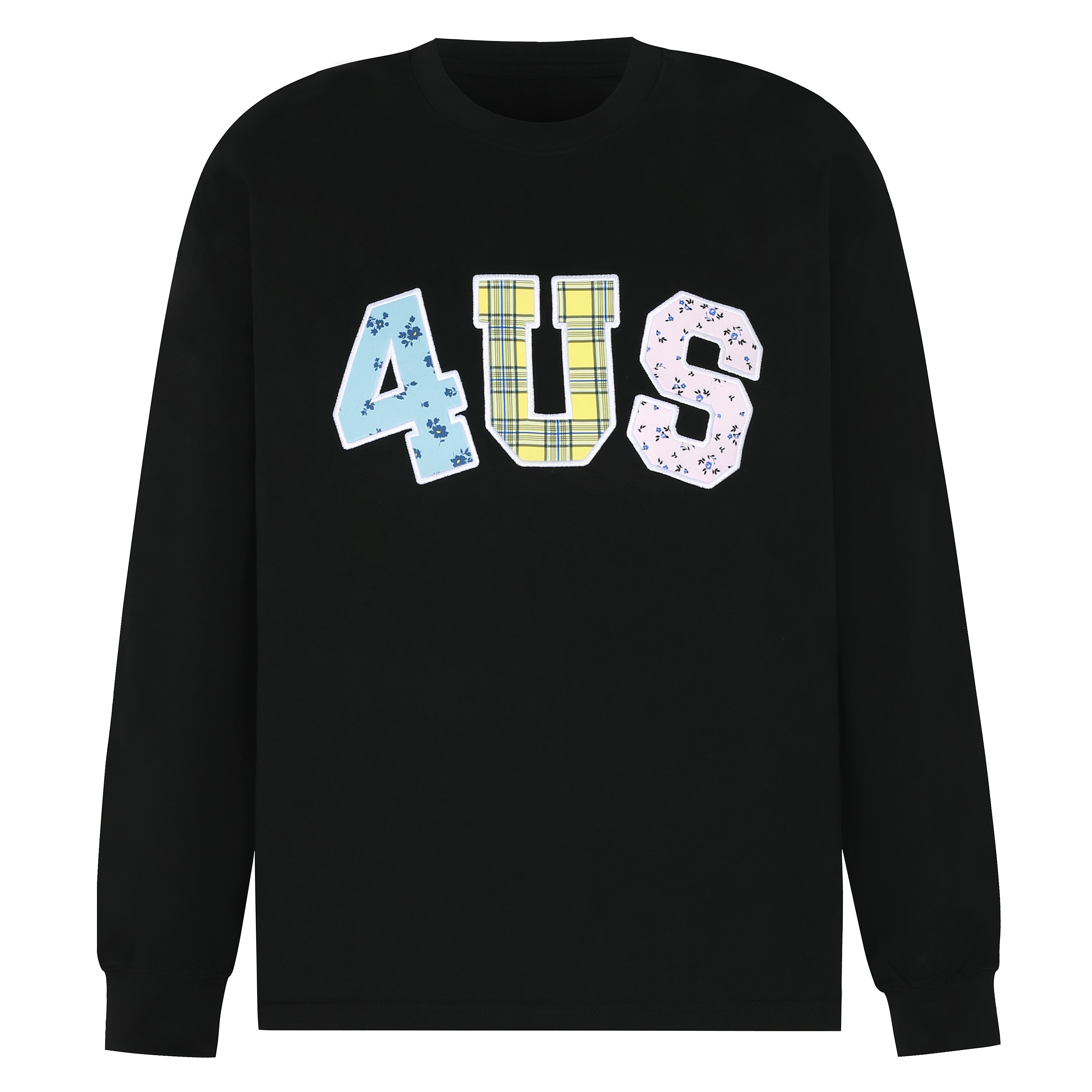 Trendy Couple Long Sleeve T-Shirt, Spring Autumn Plaid Floral Patchwork Embroidered, Loose Fit, Y2K Style
