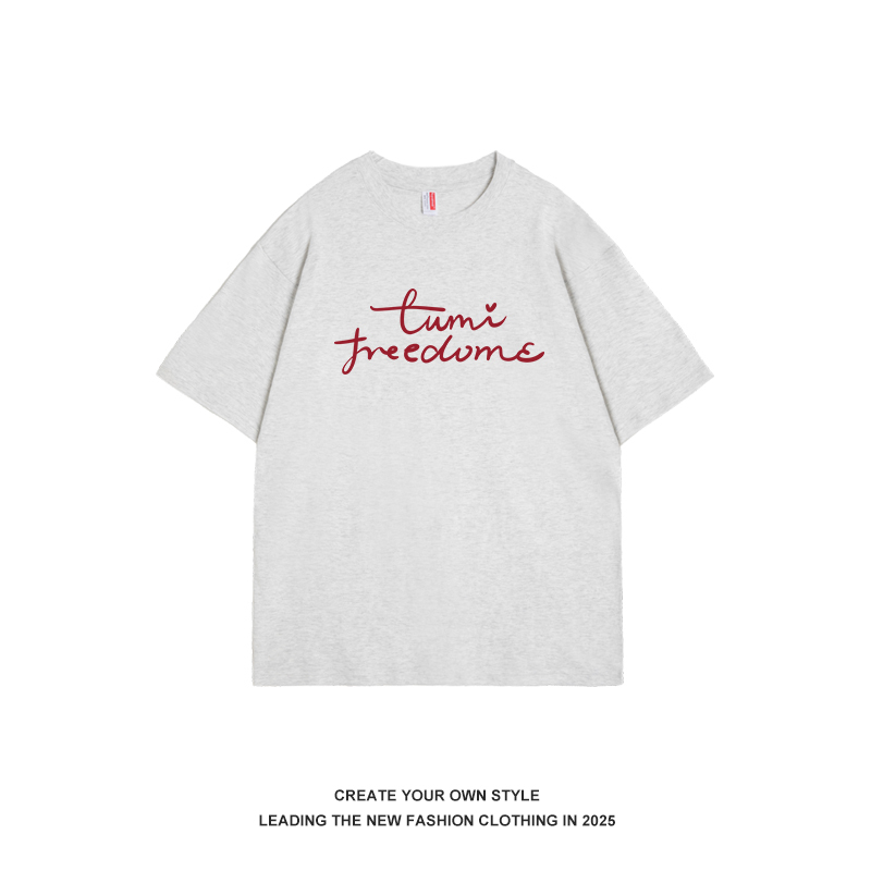 Trendy Handwritten Letter Print Short Sleeve T-Shirt for Women - Loose Fit Cotton Top, 2025 Fashion Essential