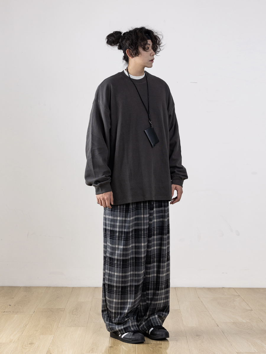 Trendy High-End Checkered Drape Loose Casual Pants for Men - Wide-Leg Straight Trousers, Effortless Y2K Style