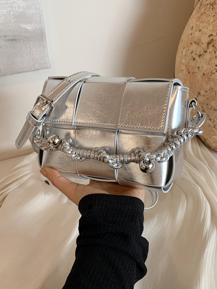 Trendy High-End Glossy Texture Woven Shoulder Bag for Women - Small Square Crossbody Bag for Summer 2025 Fashion
