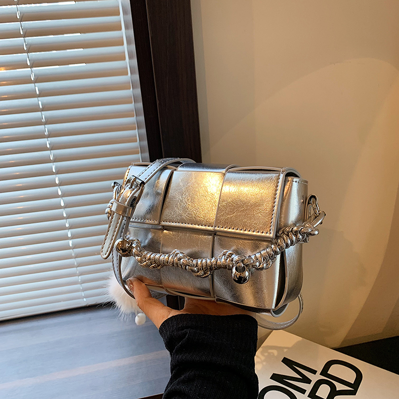 Trendy High-End Glossy Texture Woven Shoulder Bag for Women - Small Square Crossbody Bag for Summer 2025 Fashion