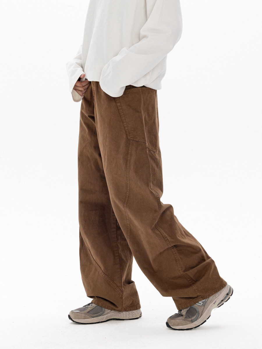 Trendy Men's Workwear Casual Pants with Three-Dimensional Cutting and Pockets - Brown Long Pants for a Stylish Look