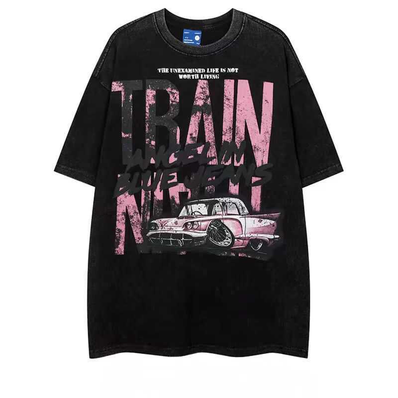 Trendy Oversized Vintage Graffiti Letter Short-Sleeve T-Shirt for Men and Women - Hip-Hop Streetwear Style
