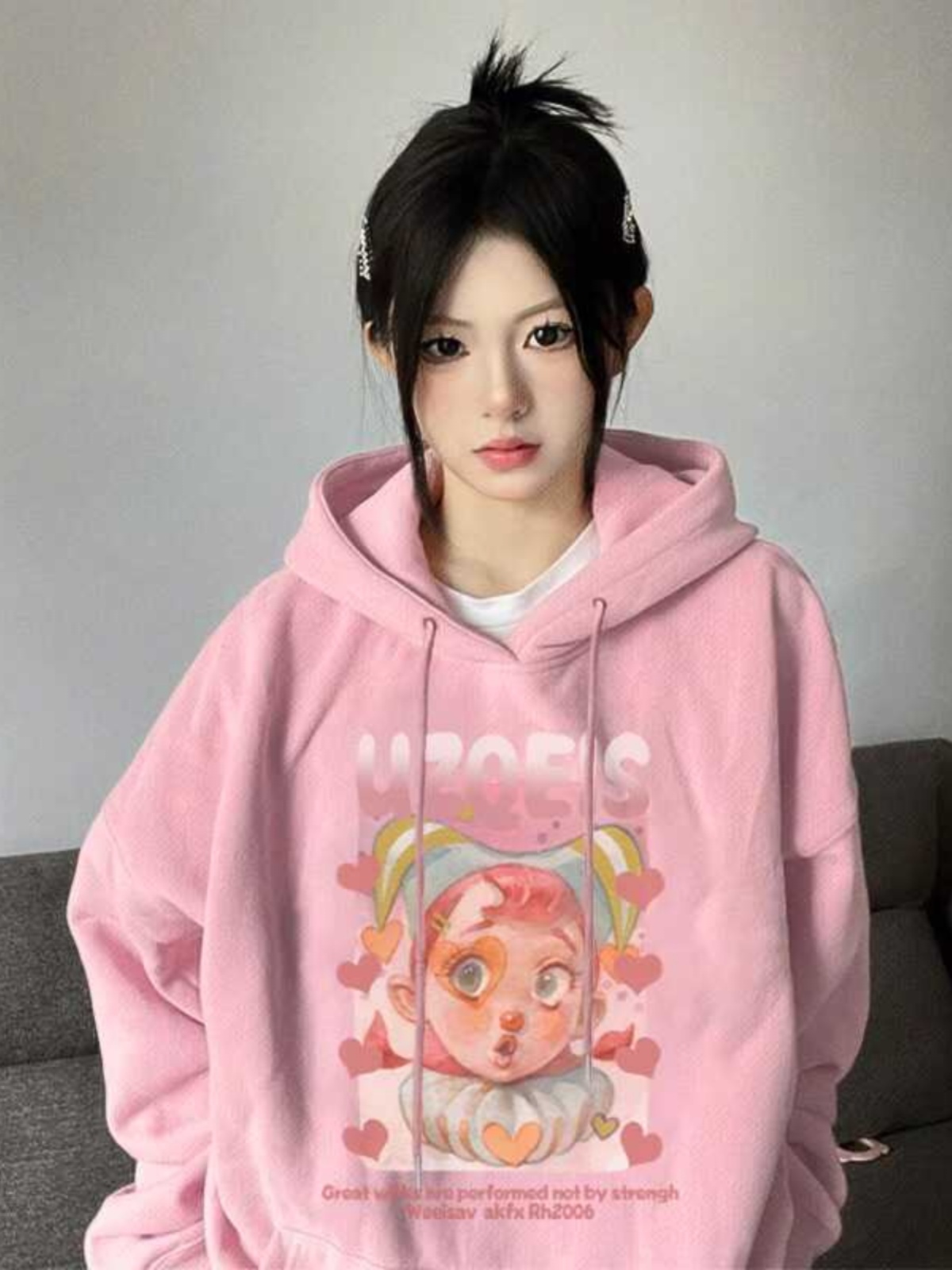 Trendy Plus-Size Hooded Sweatshirt for Women, Autumn Winter 2025 American Style Loose Jacket, Casual Lazy Hong Kong Fashion