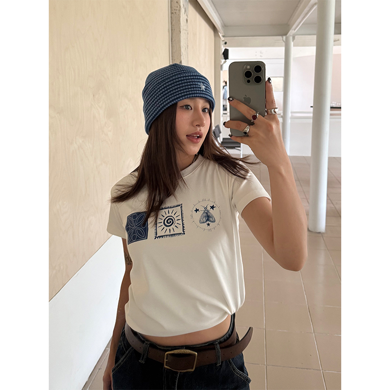 Trendy Printed Round Neck Short Sleeve T-Shirt for Women, Slightly Loose Summer Top, Slimming Fit, Casual Fashion Essential